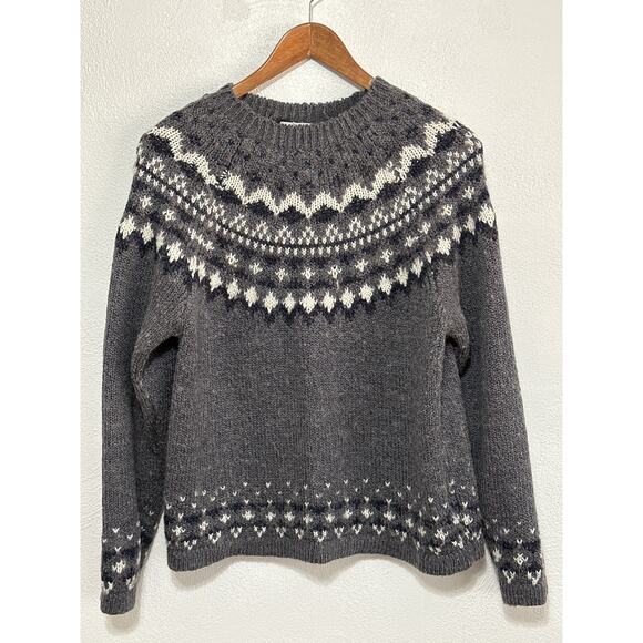 VTG Weathervane Wool Fair Isle Sweater M Grey Cream Classic Preppy Old Money - Picture 1 of 11
